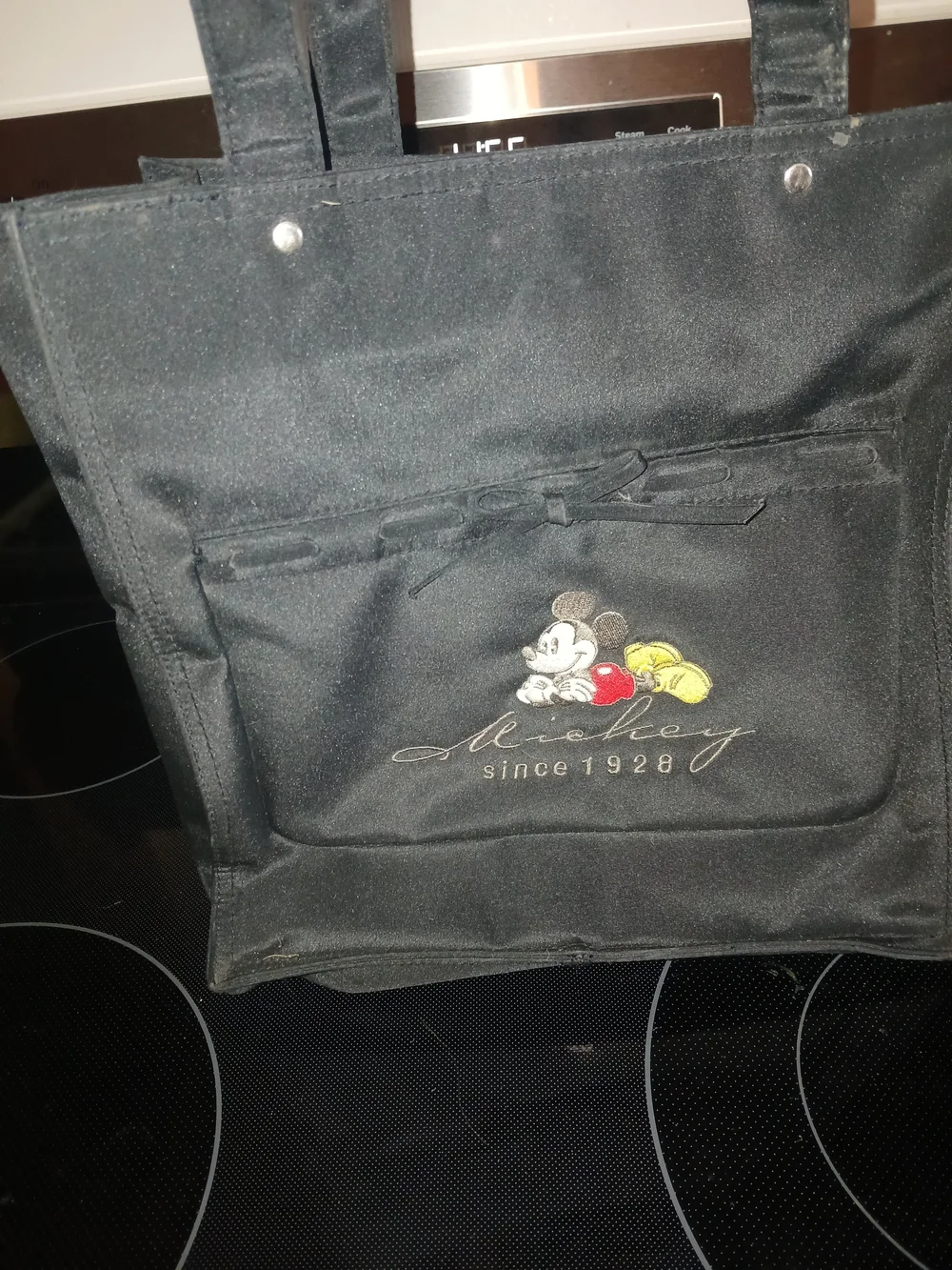 Disney Black Tote with Embroidered Mickey Accent